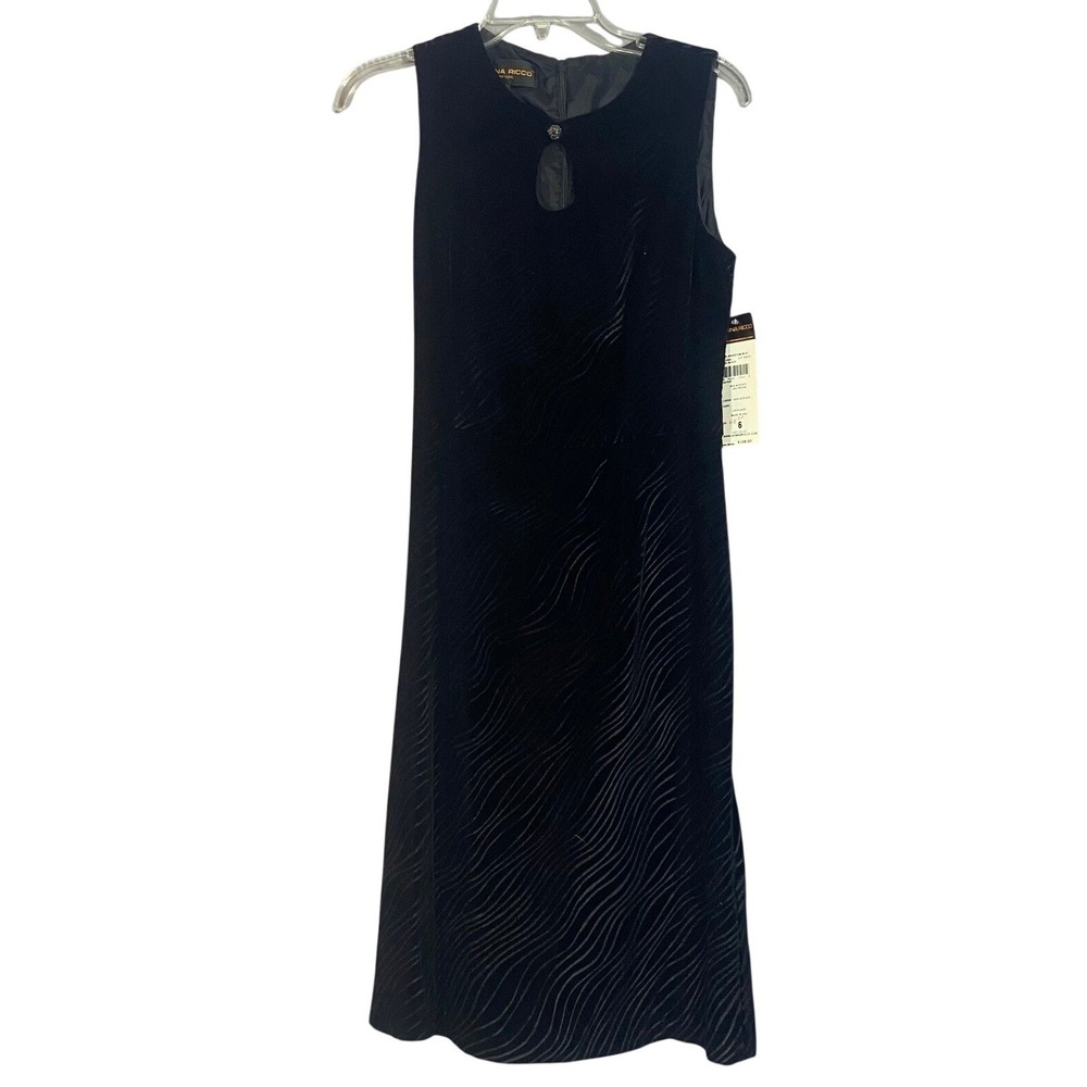 Donna Ricco Black Velvet Sheath‎ Dress Keyhole Gem Knee Length Sz 6 NWT